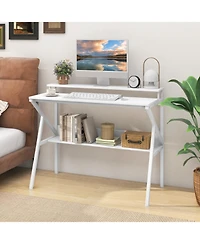 Slickblue Computer Desk with Monitor Stand and Storage Shelf, Space Saving for Work Study