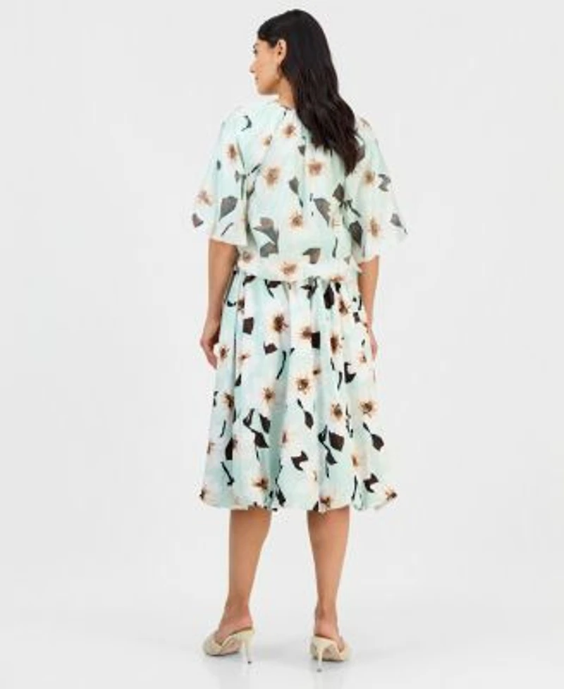 I.N.C. International Concepts Petite Puff Sleeve Bubble Blouse Pull On Midi Skirt Macys Exclusive