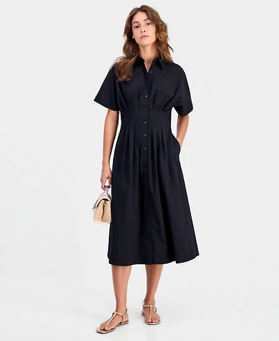 On 34th Women's Pleated Waist Midi Shirtdress, Macy's Exclusive