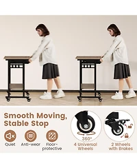 Gouun Rolling Computer Table with Pull-out Keyboard Tray and Storage Hooks