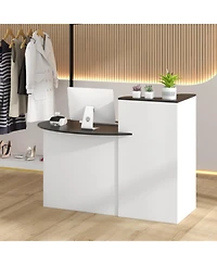 Gouun Modern Reception Counter Desk with Oval Tabletop and Lockable Drawer