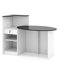 Gouun Modern Reception Counter Desk with Oval Tabletop and Lockable Drawer