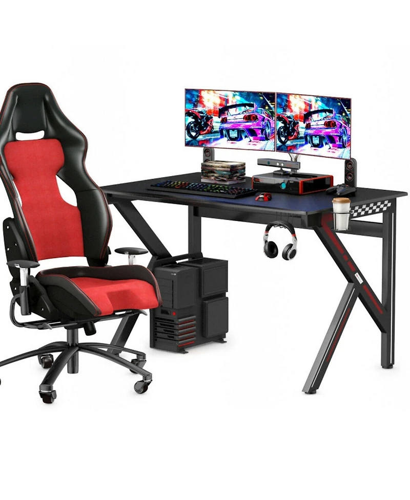 Gouun K-Shaped Gaming Desk with Cup Holder and Headphone Hook