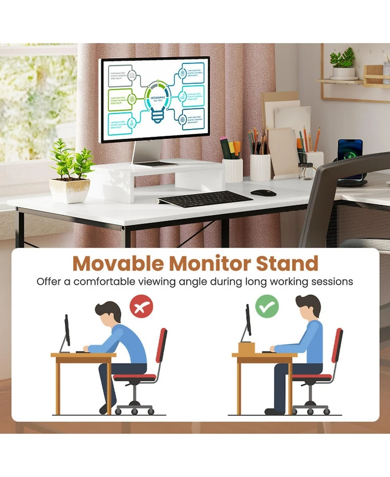 Gouun 95 in 2-Person L-Shaped Reversible Computer Desk with Monitor Stand