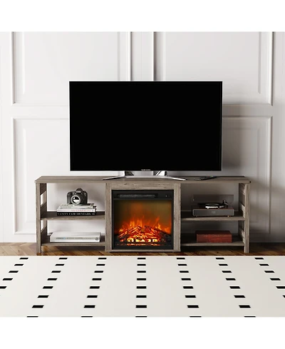 Homlux Fireplace Tv Stand for up to 75" Tv with Storage Shelves, Rustic Oak