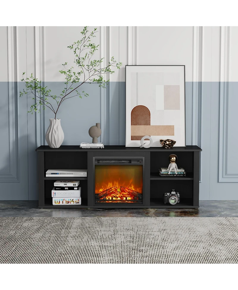 Homlux Modern Fireplace Tv Stand for TVs up to 65" with 1400W Electric Fireplace, Americano