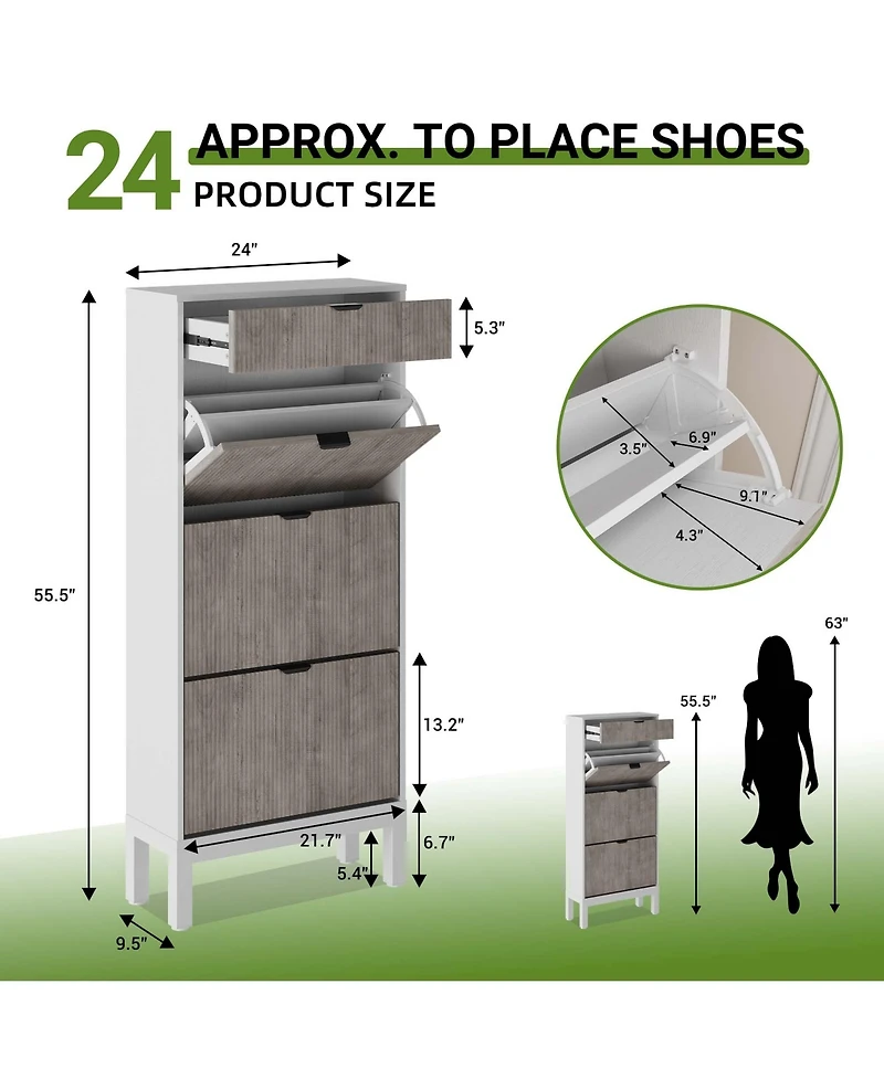 gaomon Shoe Storage Cabinet with Flip Drawers & Large Drawer