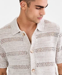 Sun + Stone Men's Striped Open-Stitch Button Sweater, Macy's Exclusive