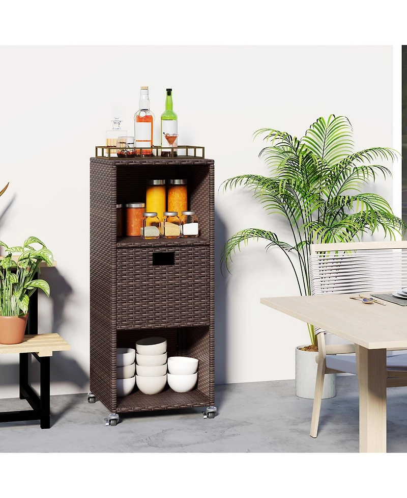 Sugift Outdoor Storage Cabinet with Drawer and Three Shelves