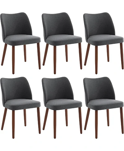 Dining Chair Set of 4, Linen Upholstered with Solid Wood Legs, Wing Backrest, Wooden Kitchen