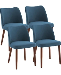 Dining Chair Set of 4, Linen Upholstered with Solid Wood Legs, Wing Backrest, Wooden Kitchen