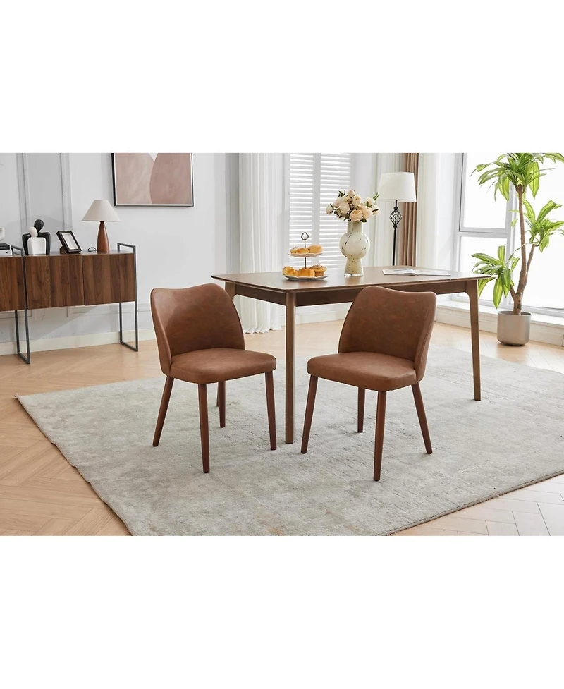 Dining Chair Set of 4, Linen Upholstered with Solid Wood Legs, Wing Backrest, Wooden Kitchen