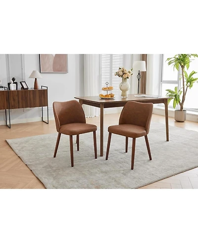 Dining Chair Set of 4, Linen Upholstered with Solid Wood Legs, Wing Backrest, Wooden Kitchen