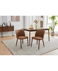 Dining Chair Set of 4, Linen Upholstered with Solid Wood Legs, Wing Backrest, Wooden Kitchen