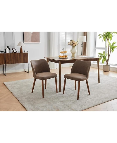 Dining Chair Set of 4, Linen Upholstered with Solid Wood Legs, Wing Backrest, Wooden Kitchen