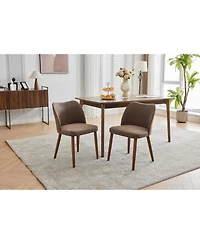 Dining Chair Set of 4, Linen Upholstered with Solid Wood Legs, Wing Backrest, Wooden Kitchen
