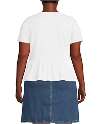 Lands' End Plus Short Sleeve Lightweight Jersey Crew Neck Peplum Tee
