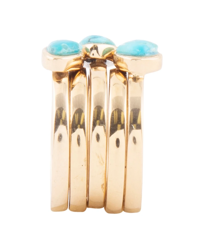 Barse Bold Bronze and Genuine Turquoise 5 Piece Stack Ring Set