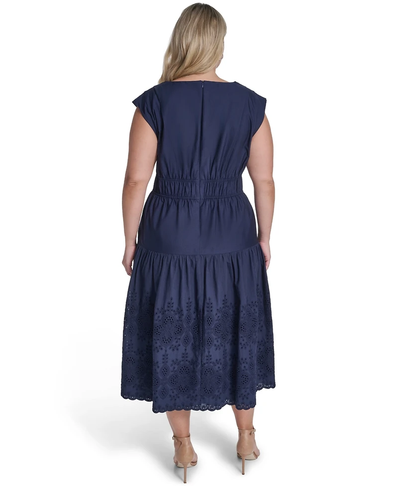 Eliza J Plus Embroidered V-Neck Midi Dress