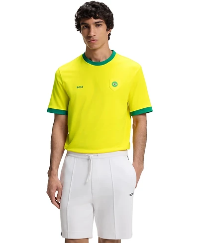 Boss by Hugo Men's Stretch-Cotton Brazil Country Flag Logo T-Shirt