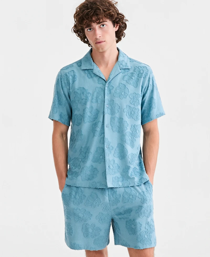 Sun + Stone Men's Textured-Florals Knit Camp Shirt, Macy's Exclusive