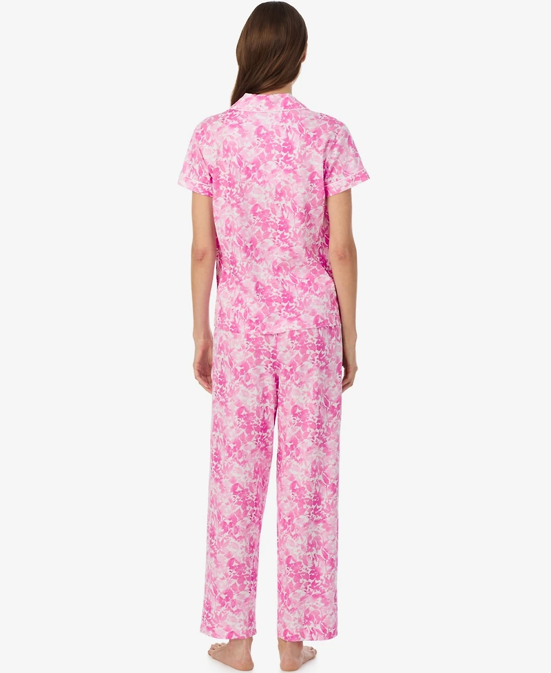 Lauren Ralph Women's Short-Sleeve Notch Collar Ankle Pant Pajama Set