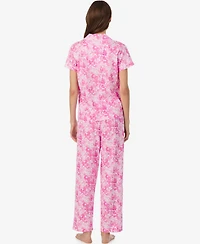 Lauren Ralph Women's Short-Sleeve Notch Collar Ankle Pant Pajama Set