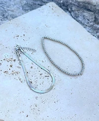 Adornia Tarnish Resistant Silver Herringbone and Beaded Bracelet Set