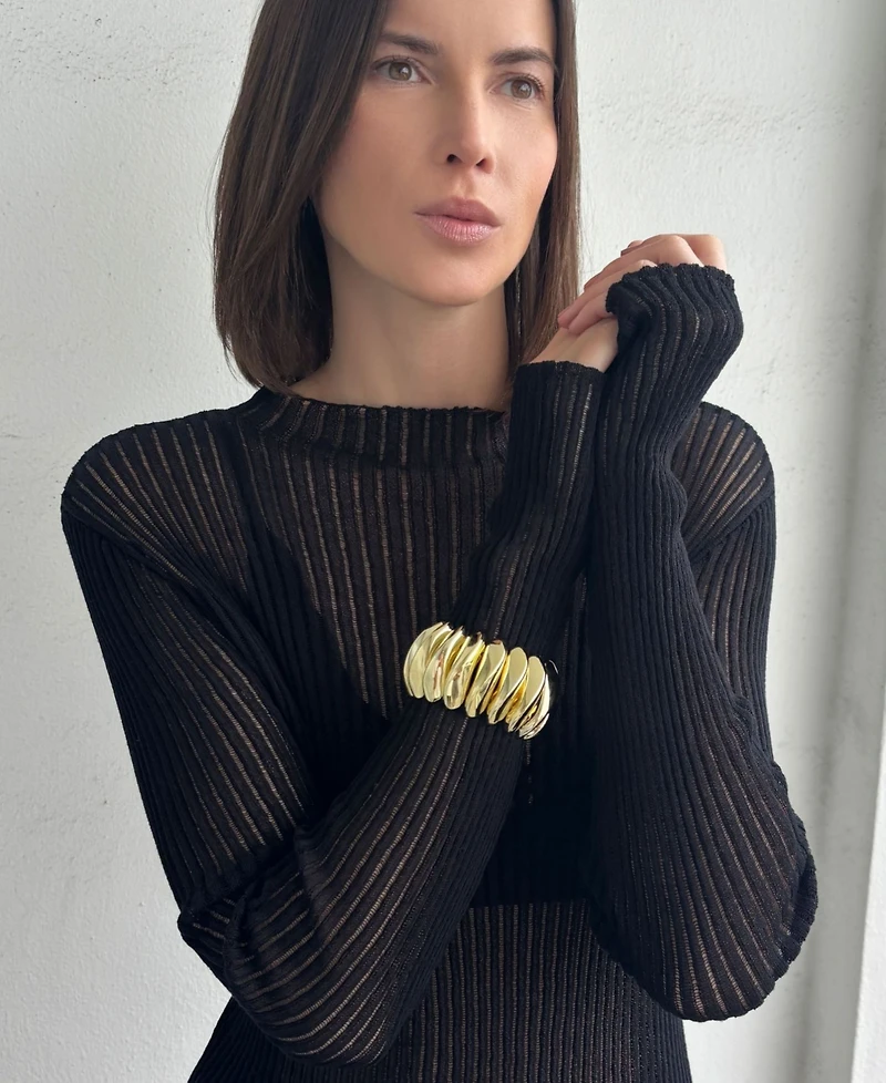 Adornia Gold Puffy Link Stretch Cuff Bracelet