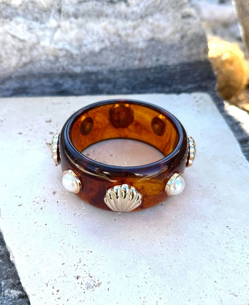 Adornia Shell and Pearl-Studded Tortoise Bangle Bracelet