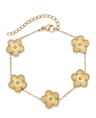 Adornia Tarnish Resistant Yellow Gold 5-Leaf Clover Station Bracelet