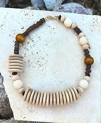 Adornia Mixed Wood Disc Adjustable Disc Necklace