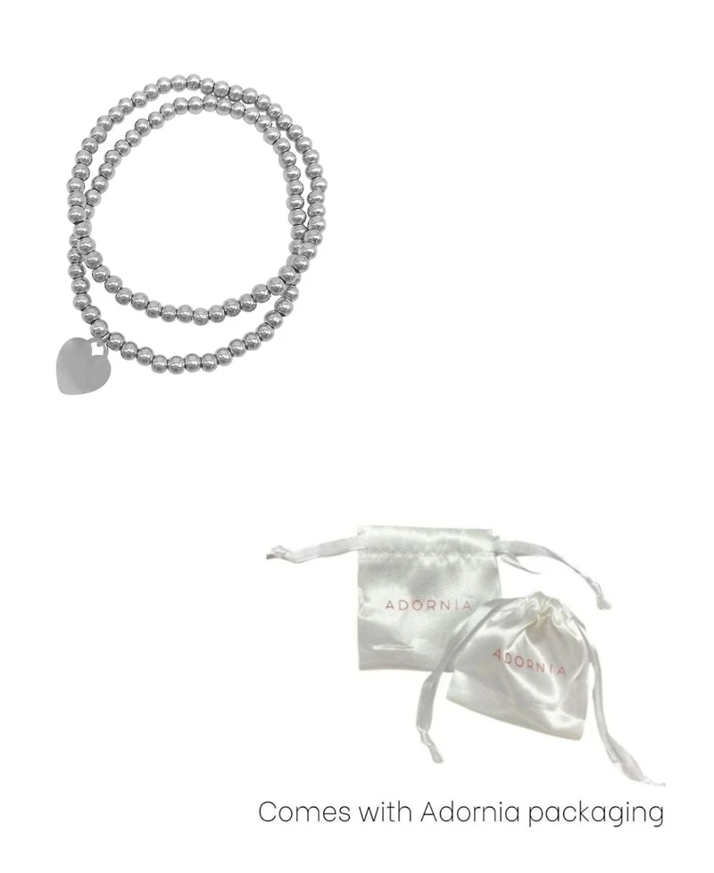 Adornia Silver 2-Piece Bead Heart Bracelet Set