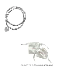 Adornia Silver 2-Piece Bead Heart Bracelet Set