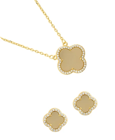 Adornia Cubic Zirconia Gold 2-Piece Halo Clover Necklace and Earrings Set