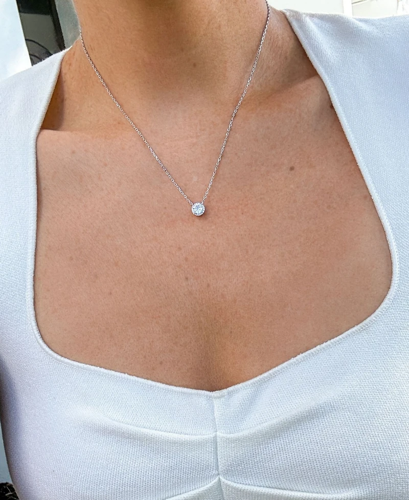 Adornia Crystal Silver 2-Piece Halo Pendant Necklace and Earrings Set