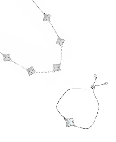 Adornia Mother of Pearl Silver 2-Piece Flower Set