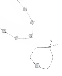 Adornia Mother of Pearl Silver 2-Piece Flower Set