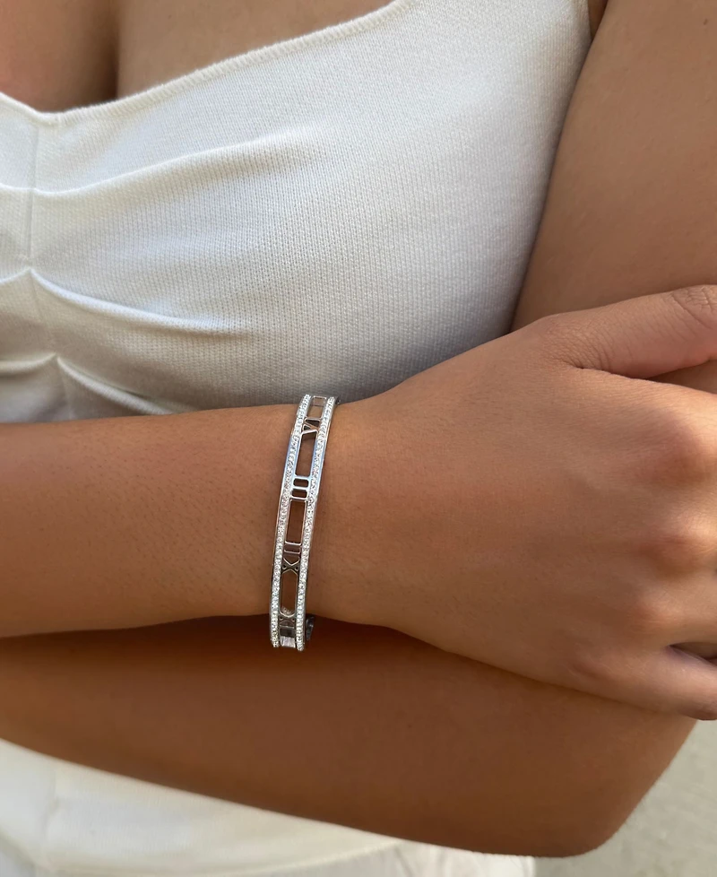 Adornia Silver 2-Piece Clover and Roman Numerals Bracelet Set