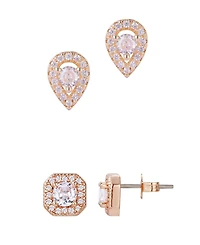 Adornia Crystal Rose Gold 2-Piece Halo Earring Set