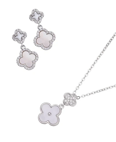 Adornia Mother of Pearl Silver 2-Piece Clover Set