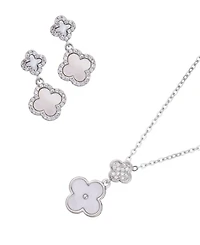 Adornia Mother of Pearl Silver 2-Piece Clover Set