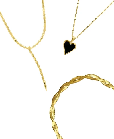 Adornia Gold 3-Piece Lariat, Herringbone Chain and Heart Pendant Necklace Set