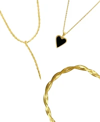 Adornia Gold 3-Piece Lariat, Herringbone Chain and Heart Pendant Necklace Set