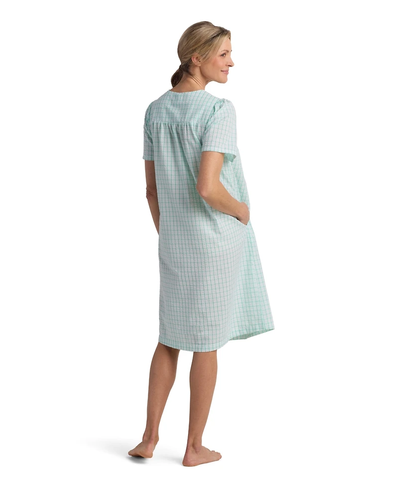 Miss Elaine Women's Window Pane Printed Square Neck Short Grip Robe