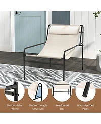 Gymax Patio Sling Chair Modern Accent Chair w/ Removable Headrest and Sturdy Metal Frame