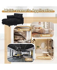 Rainsken Deep Seat Corduroy Sleeper Chaise Lounge, Sofa Bed with Usb Charging, Cup Holders, Side Storage Pockets and Pillow for Living Room