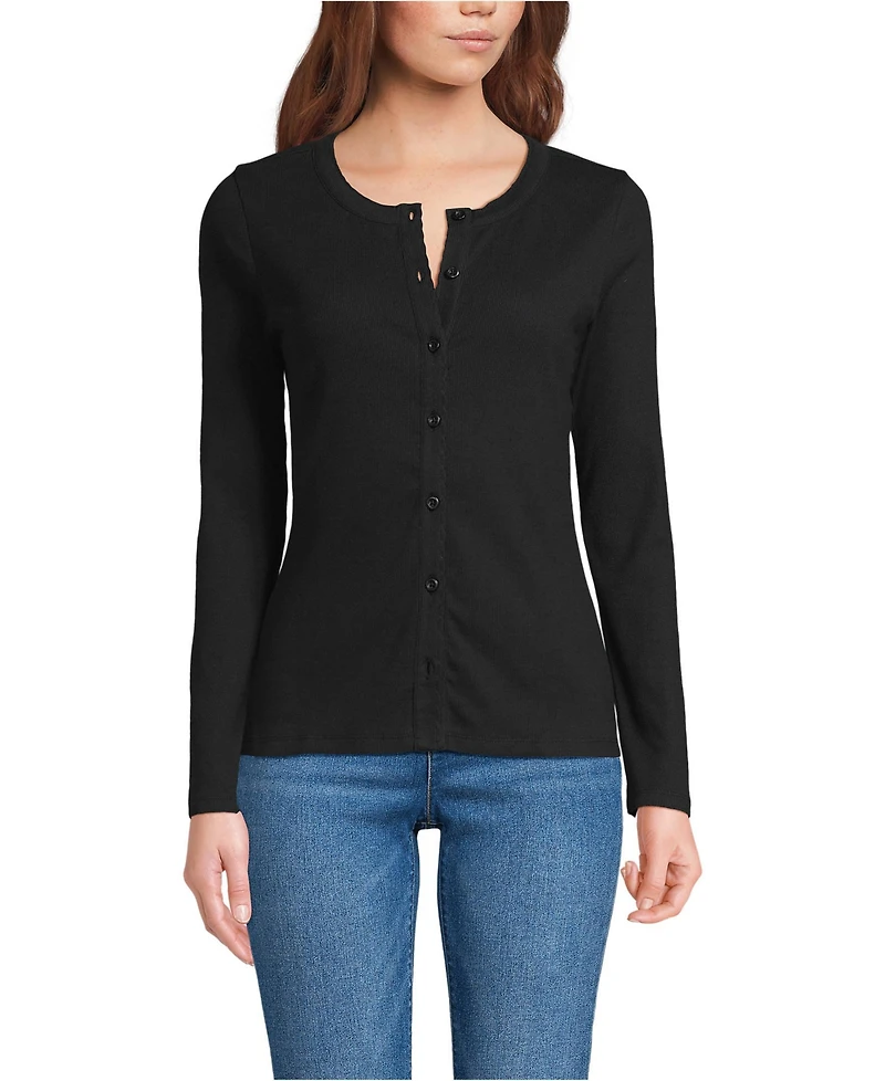 Lands' End Women's Long Sleeve Micro Rib Button Through Cardigan