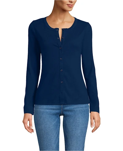 Lands' End Women's Long Sleeve Micro Rib Button Through Cardigan