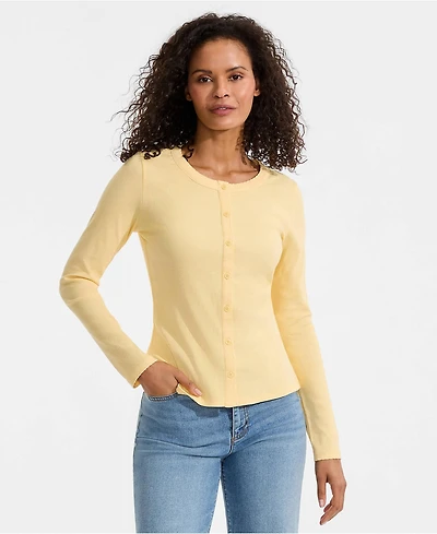 Lands' End Women's Long Sleeve Micro Rib Button Through Cardigan